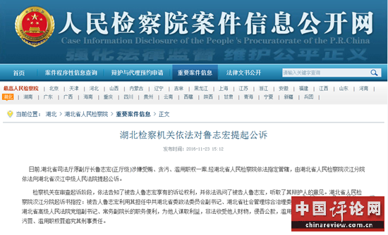 湖北检察机关依法对鲁志宏提起公诉。资料图